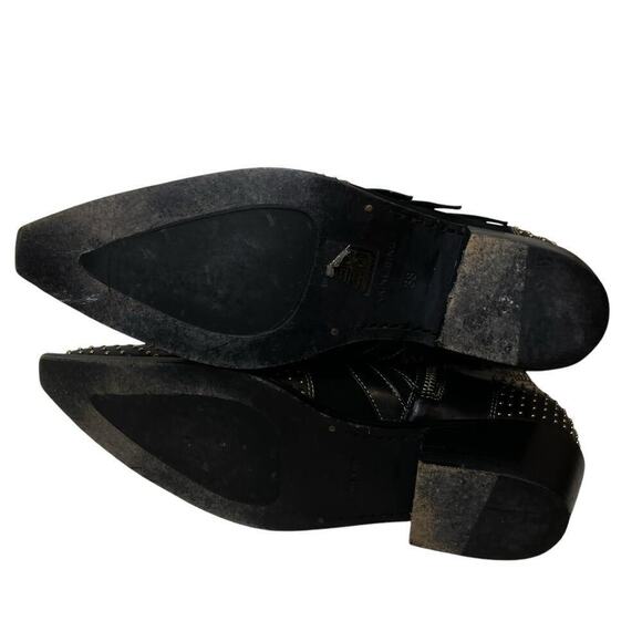 Anine Bing Penny Leather Studded Buckle Pointed Toe Ankle Boots Black Size 8 - Picture 6 of 10